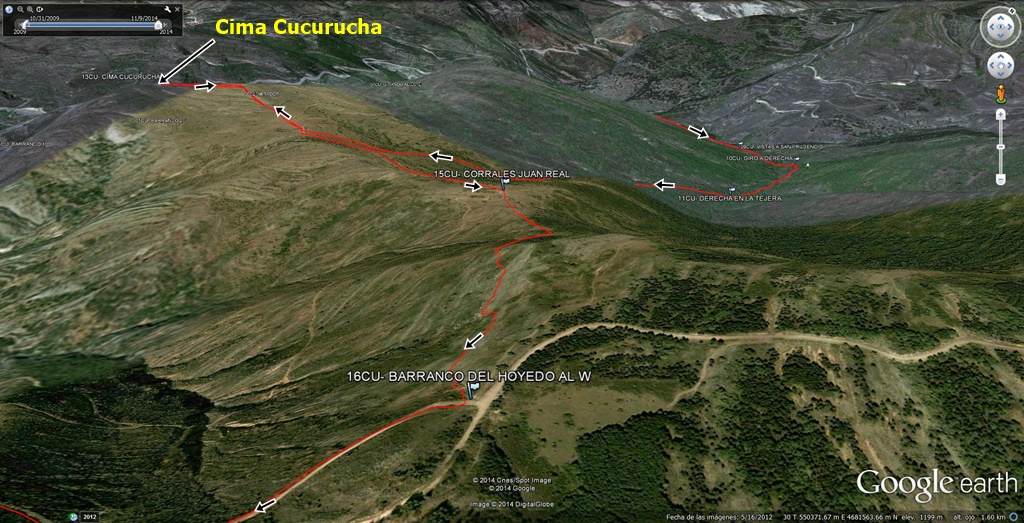 4- Vista desde el SURESTE llegada y descenso del Cucurucha
