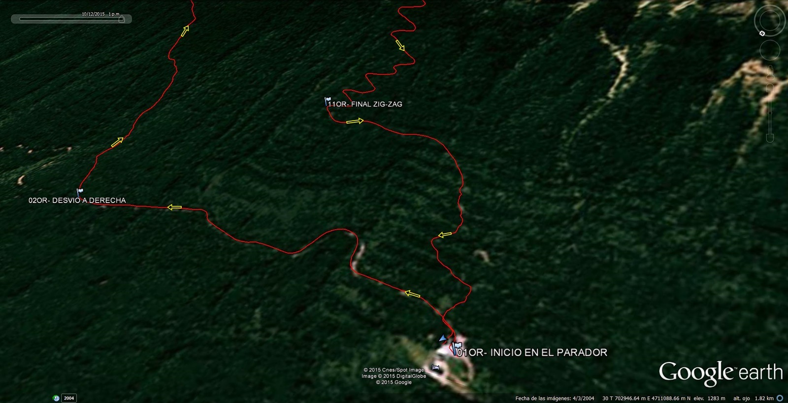 1- Vista desde el NOROESTE comienzo y final de ruta en el Parador de Oroel