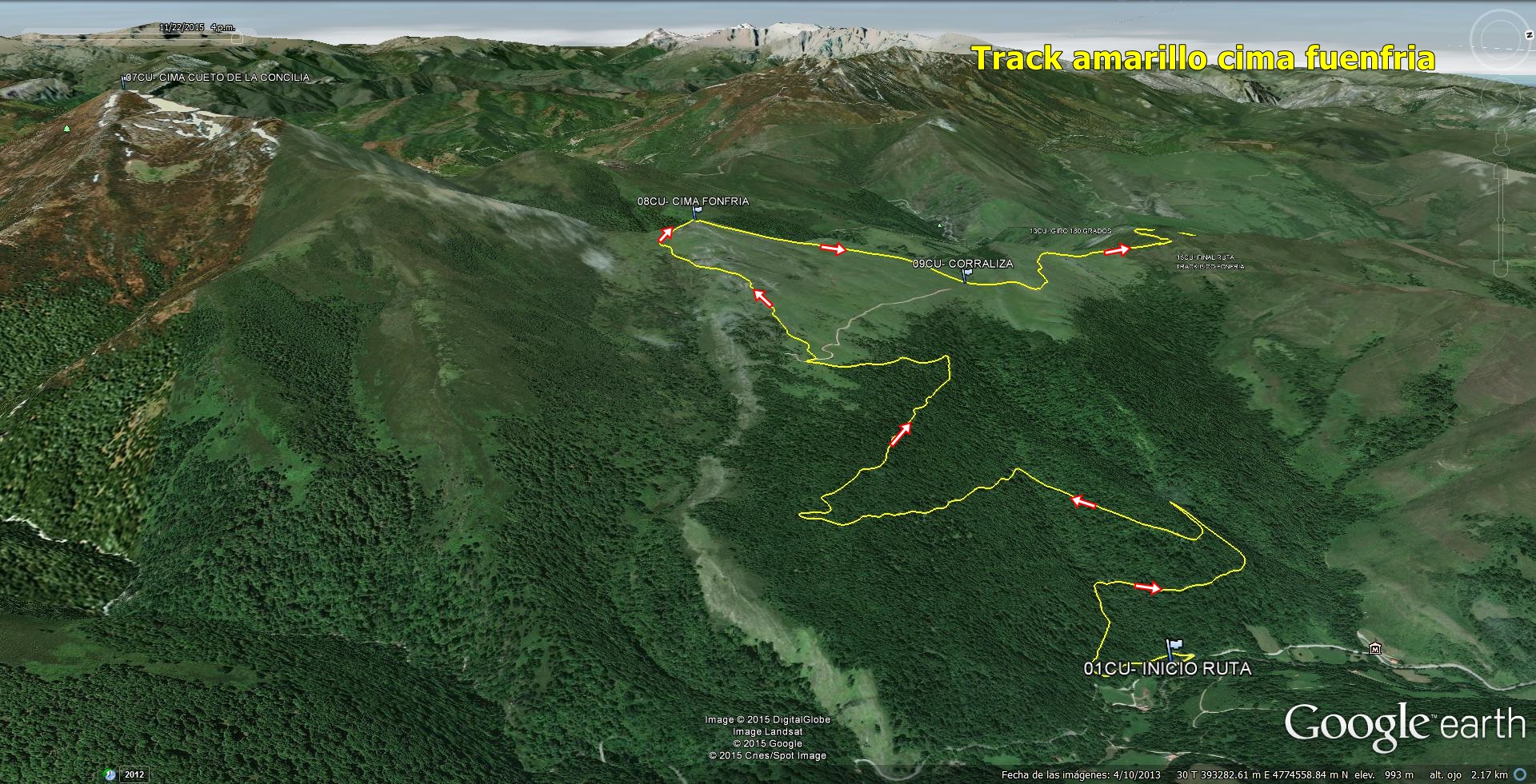 02- Vista general de la ruta con la cima de Fuenfria y track en amarillo