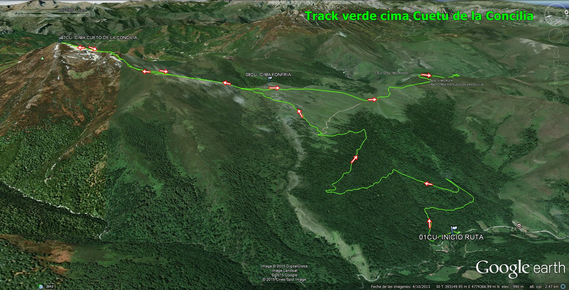03- Vista general de la ruta a la cima del Cueto de La Concilia y track en verde