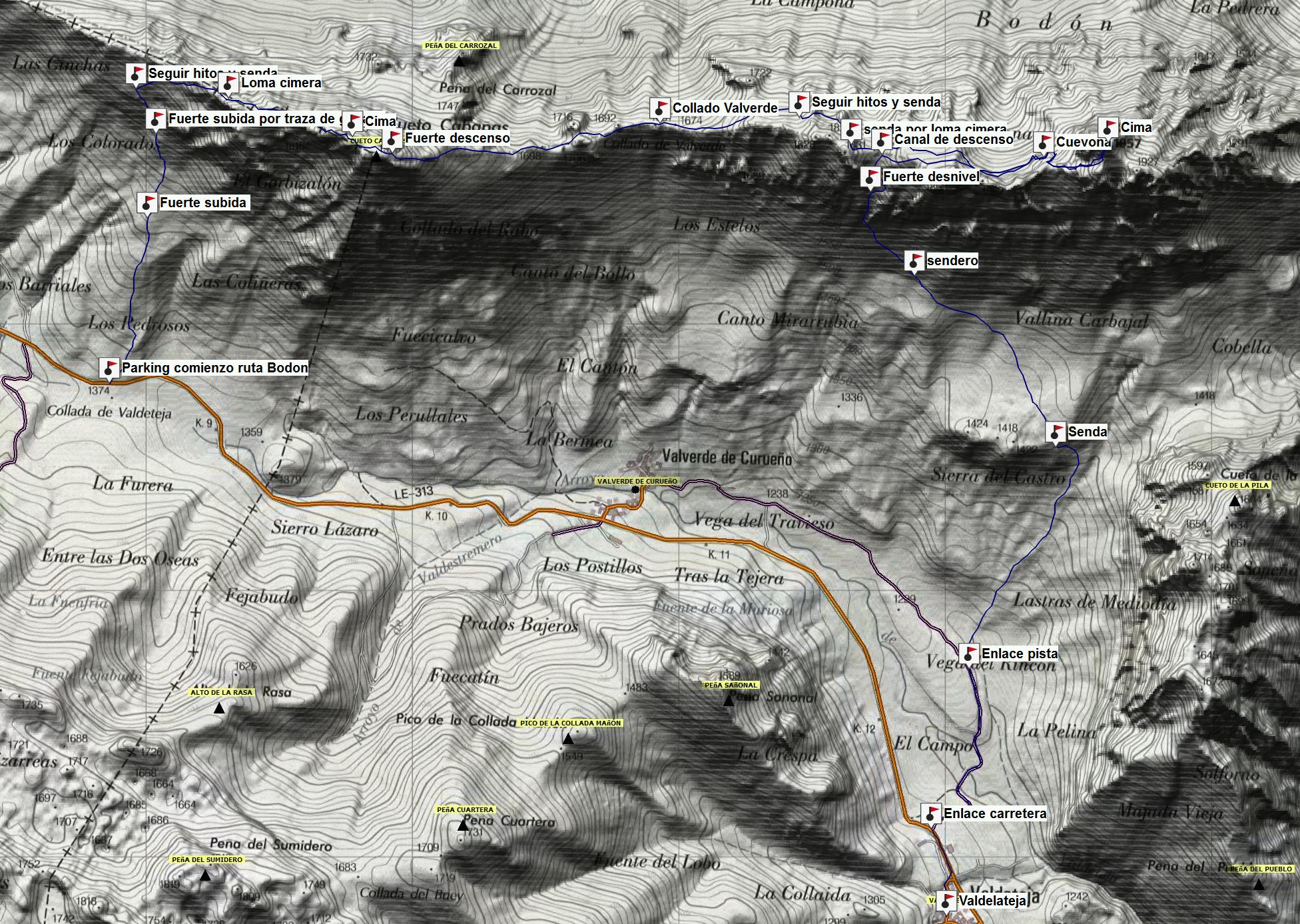 Mapa y Waypoints Pico Bodon