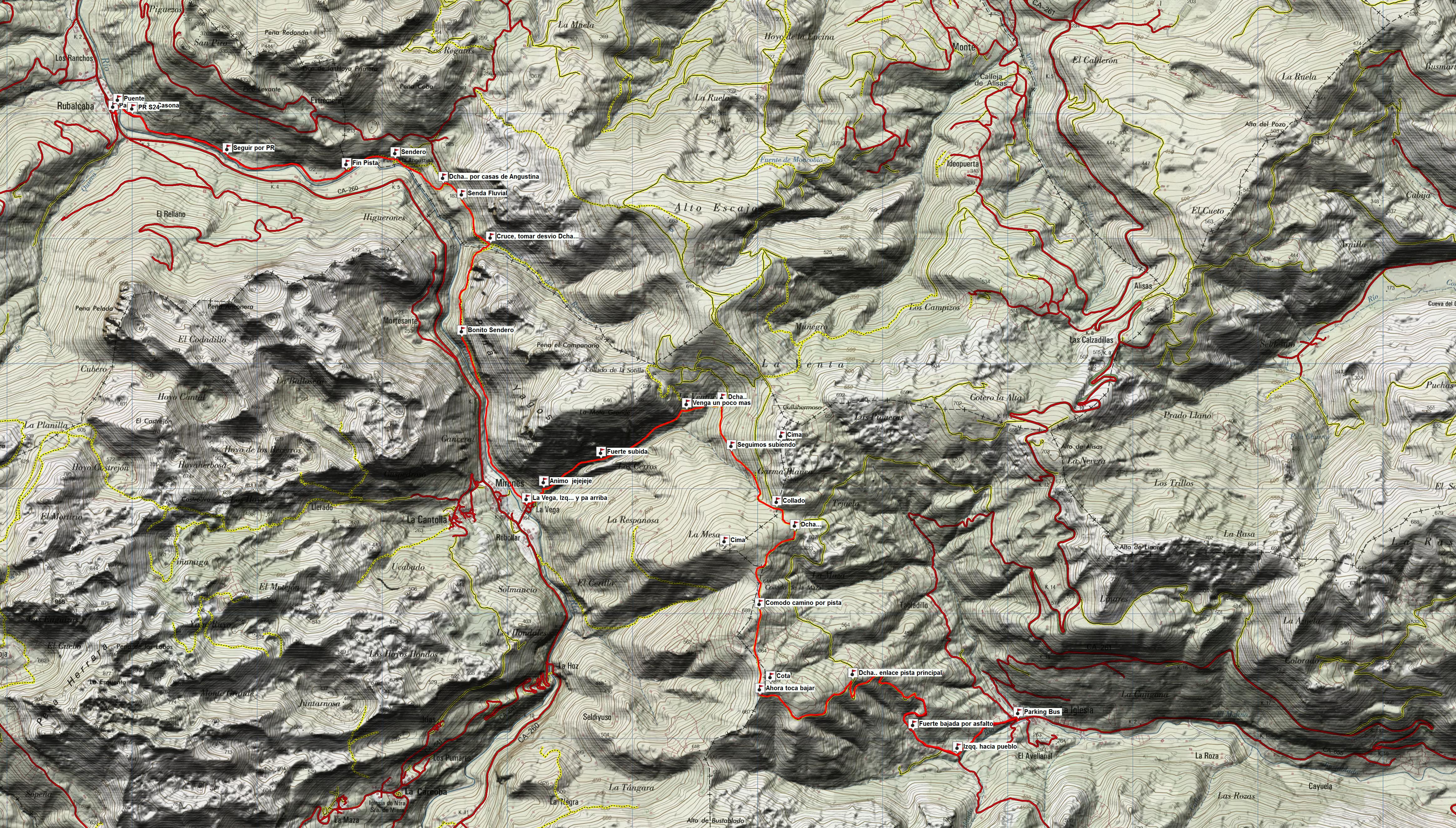Mapa y Waypoints SENDA FLUVIAL y CABECERA DE ALISAS