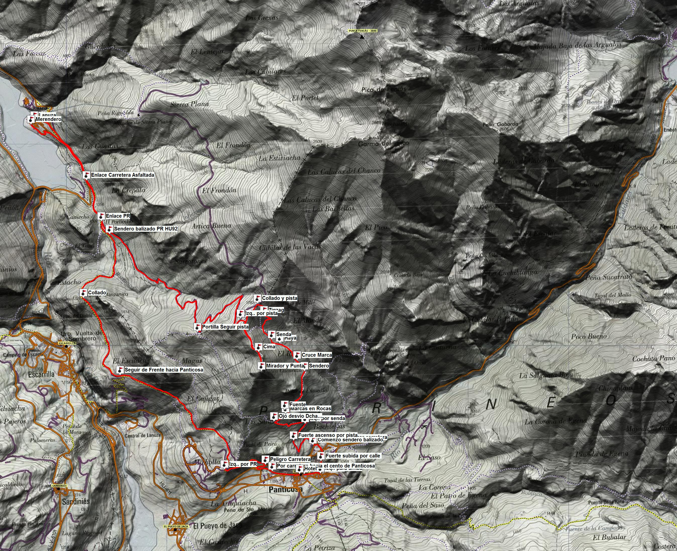 Mapa y Waypoints Ruta Panticosa Punta Cucuraza Lanuza